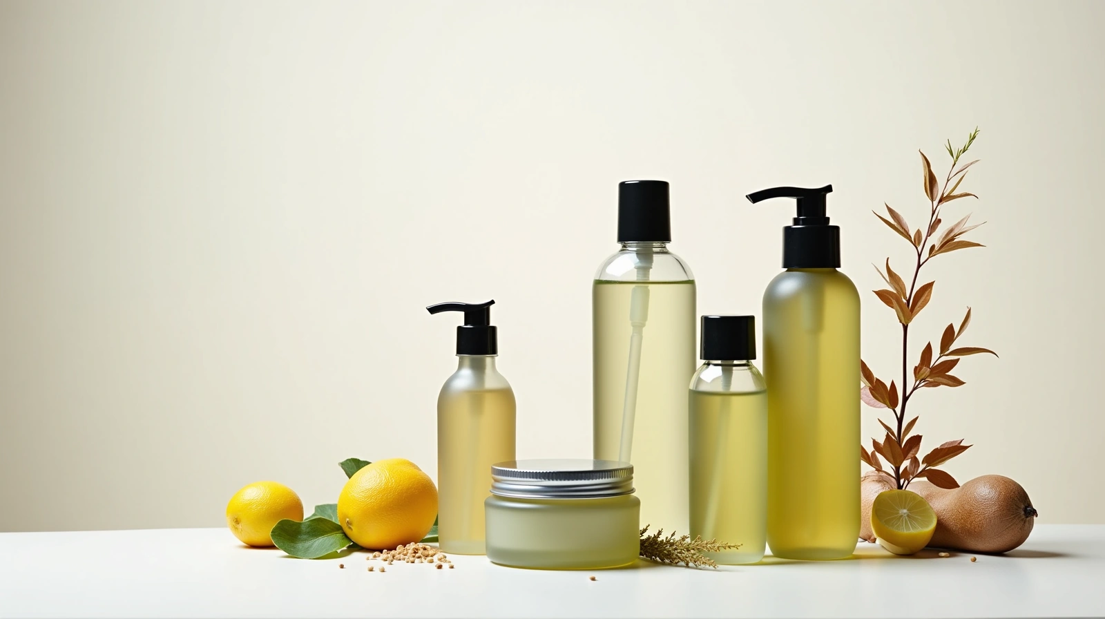 Beautiful natural health products and elegant skincare items arranged aesthetically