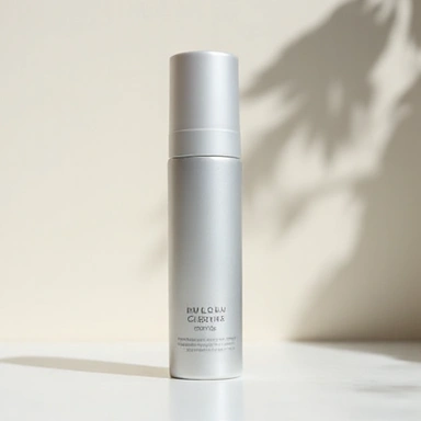 Day cream with SPF in a sleek, modern bottle, suggesting sun protection.